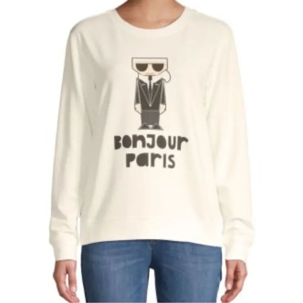 Karl Lagerfeld Paris Bonjour Graphic Sweatshirt XS Designer Pullover